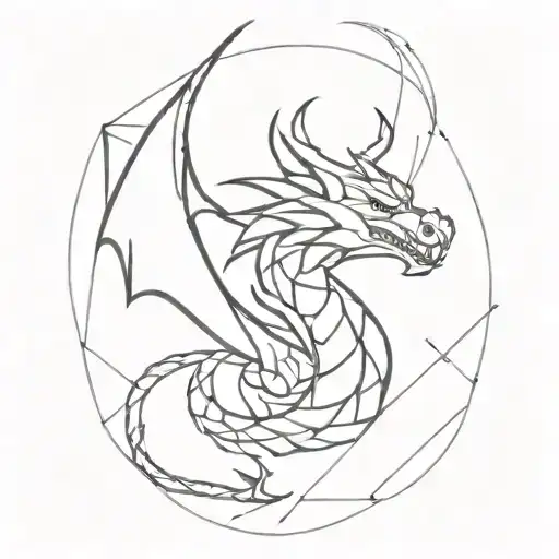 A Minimalist Design Of A Dragon Breathing Fire In A Geometric Pattern