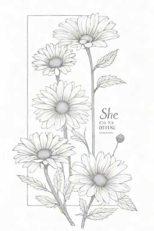 Fine Line Chrysanthemum And Daisy With The Words She Gave Me Life In The Stem
