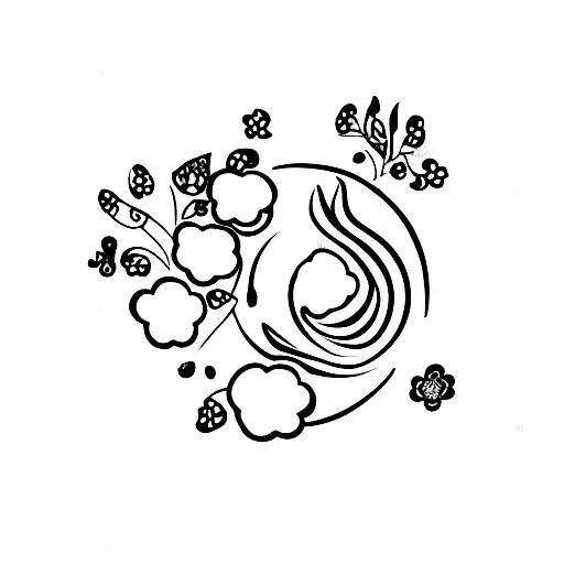 Moon With Flowers And Paw Prints