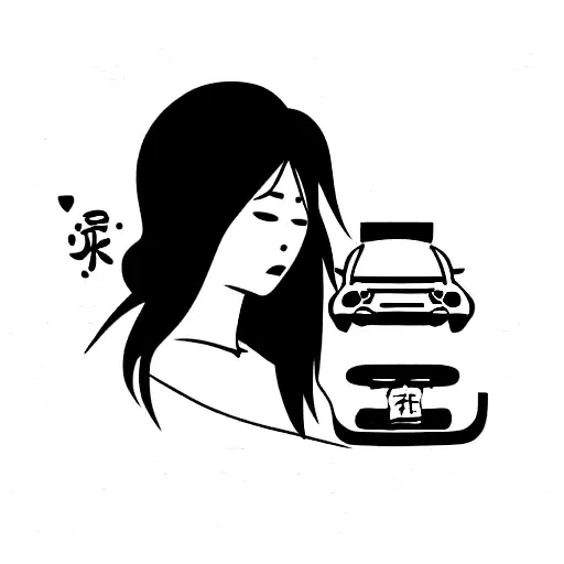 Japanese Drift Car With Girl And Space For Song Lyrics