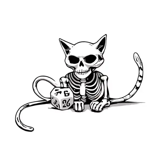 Skeleton Cat Plays With D20 Dice