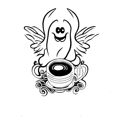 Ghost Tattoo Sitting On The Sofa Drinking Coffee
