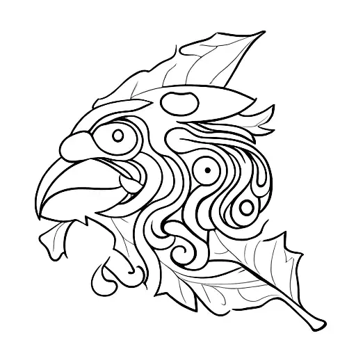 Single Line Around Wrist One End Is An Outline Of An Oak Leaf The Other End Is An Outline Of A Raven