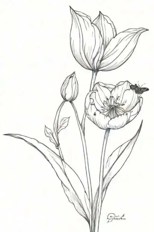 Tulip With A Butterfly And Dragonfly