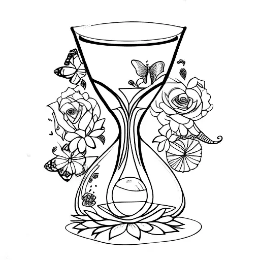 Hourglass With Flowers And Butterflies Inside Delicate
