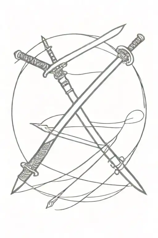 Katana And Coding Symbol Intertwined