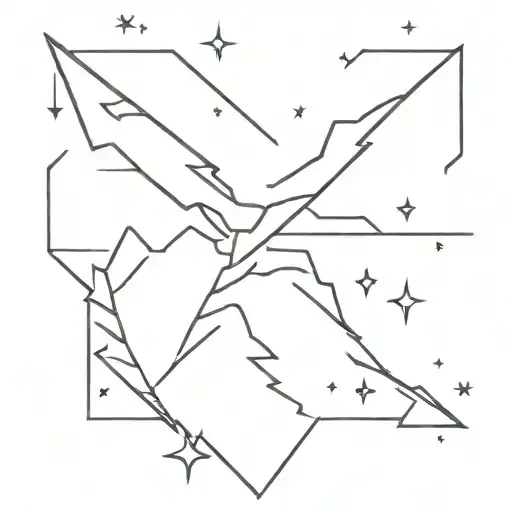 Simple Line Drawing Of Lightning Bolt And Stars In Astral Design