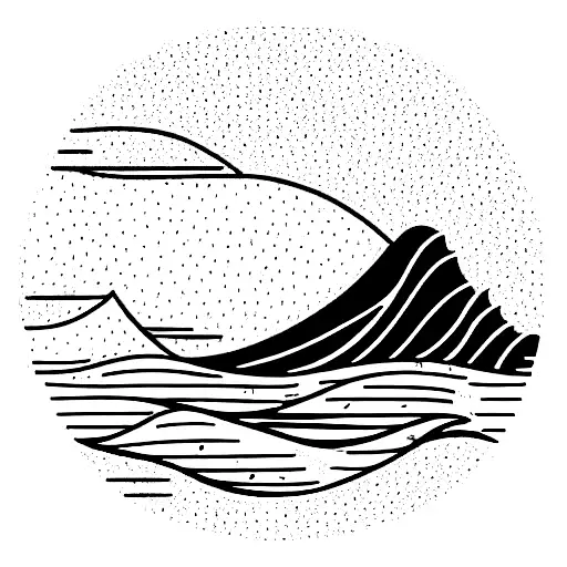 Waves And Sunset In A Circular Shape