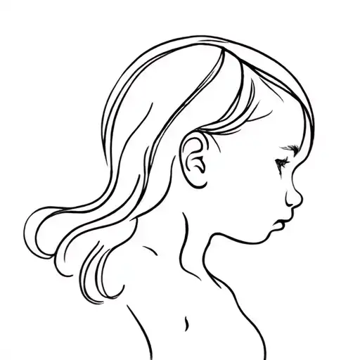 Fine Line Side Profile Of A Baby Girl