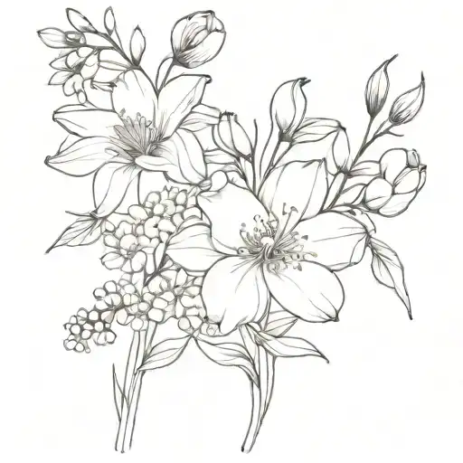 Bouquet Of Flowers Lily Wisteria Violet Poppy Peony Narcissus Daisy