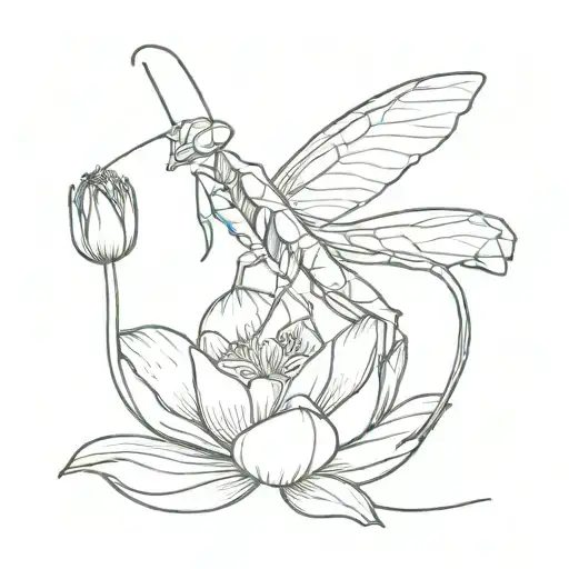 Female Praying Mantis On A Lotus Flower