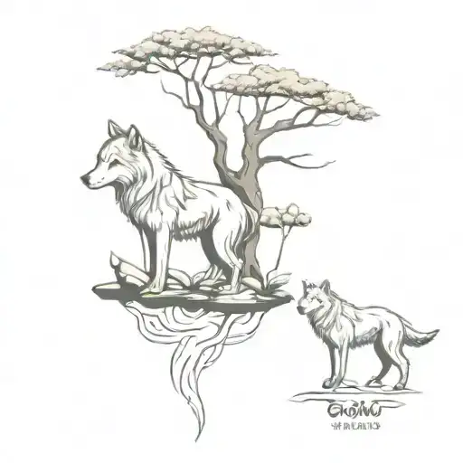 Bonsai Tree And Wolves Representing Family