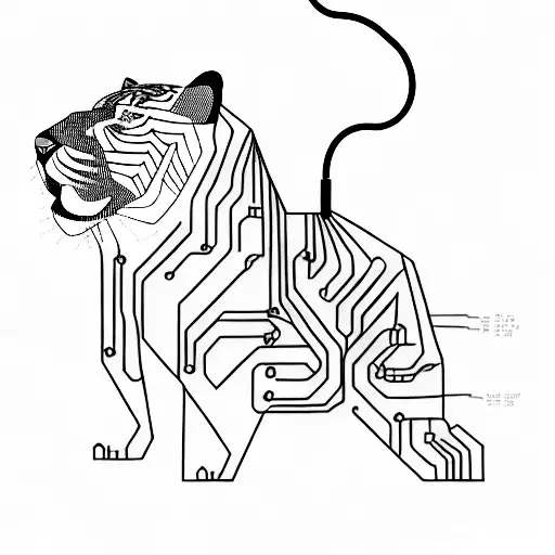 A Minimalist Tattoo Of An Electrical Circuit Board Forming The Shape Of A Tiger