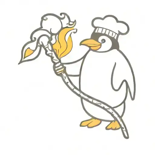 Penguin Wearing A Chef Hat Holding A Flame Thrower