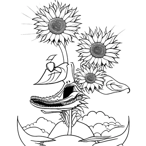 Sunflower And T-rex Dinosaure