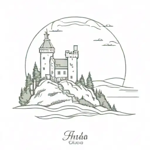 Irish Castle On An Island With A Western Red Cedar Tree