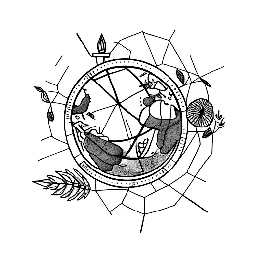 A Minimalist Tattoo Of A Globe Made Of Soil And Adorned With Plant Life