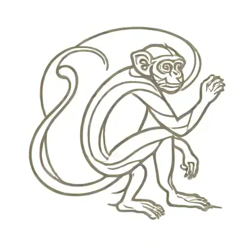 Cave Painting Style Monkey With A Fibonacci Spiral Tail