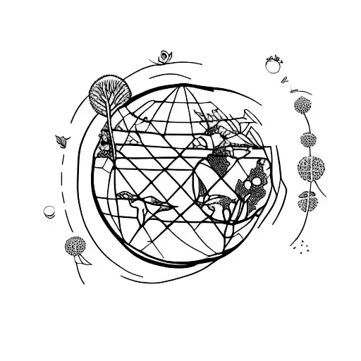 A Minimalist Tattoo Of A Globe Made Of Soil And Adorned With Plant Life