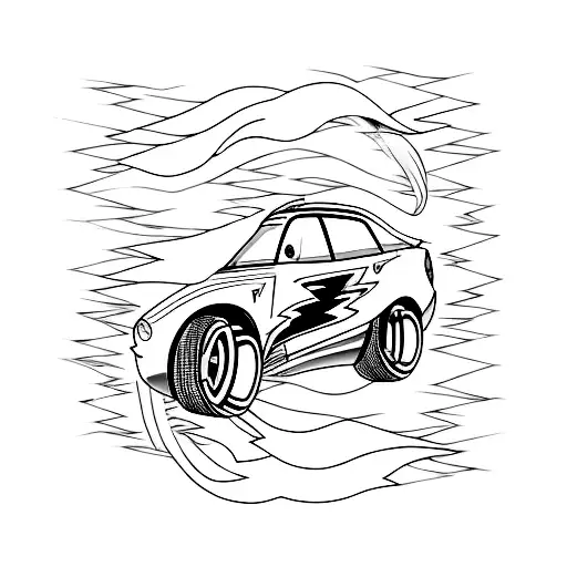 A Minimalist Tattoo Of Lightning Mcqueen Racing Against A Heartbeat Line