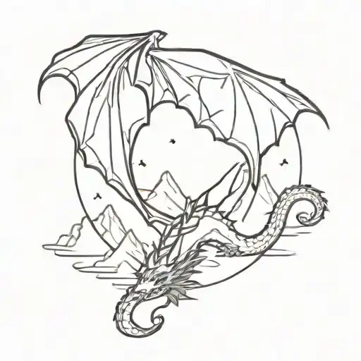 Mountains And Dragon With Wings