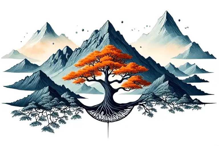 Tree Of Life And Mountain