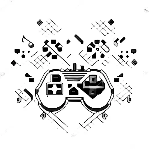 A Pixelated Gaming Controller Surrounded By Musical Notes