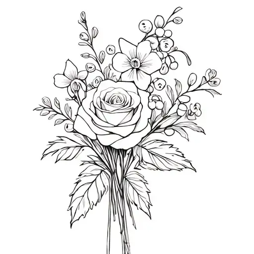 Bouquet With Rose And Lilly Of The Valley And Narcissus