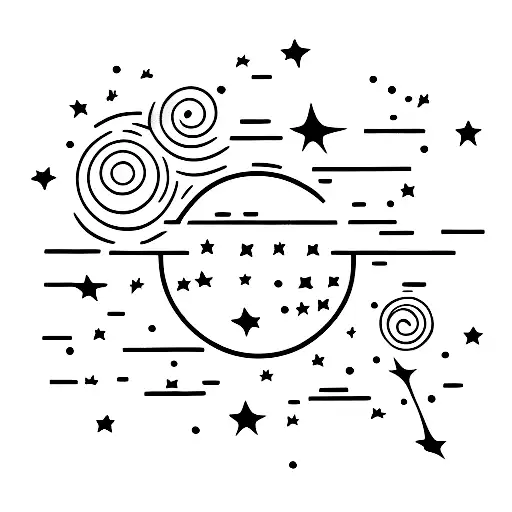 Moon With Shooting Star In The Shape Of A Comma