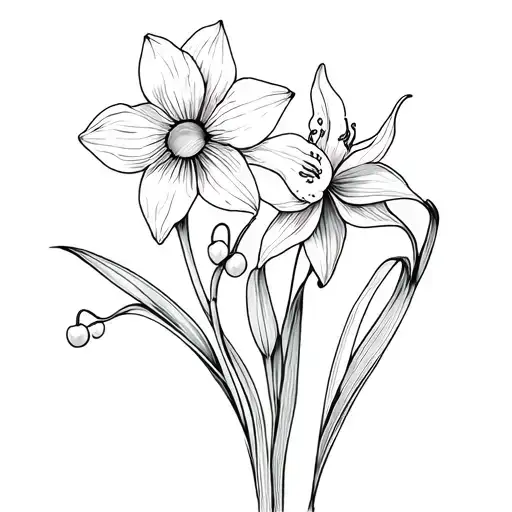 3 Daffodils And 1 Lily Of The Valley Fine Line