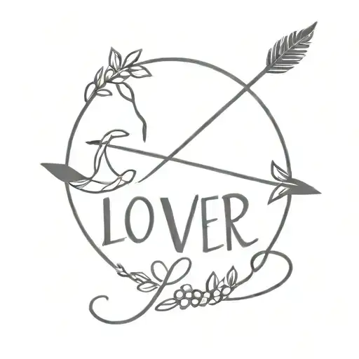 Bow And Arrow With The Word Lover Written In Cursive On The Arrow