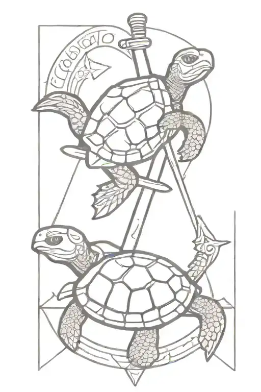 Tarot Card With Turtle Holding Commando Dagger Combined