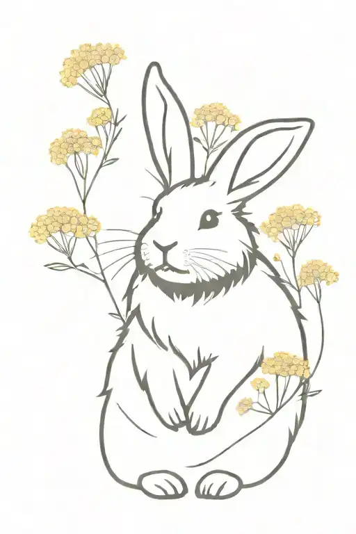 A Black Lionhead Bunny With A White Chest Surrounded By Dandelions And Pine Needles