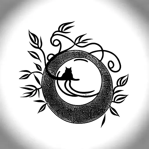 Cat On A Moon With Vines