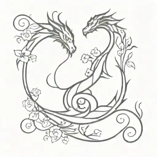 Dragon W Florals And Vines Growing