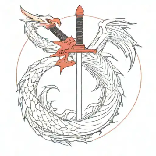 Generate A Japanese Sword Surrounded By A Red Dragon
