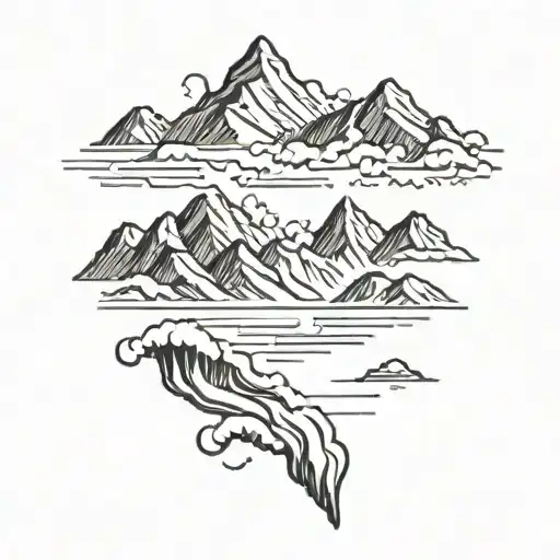 Moutains With Clouds And A River Running