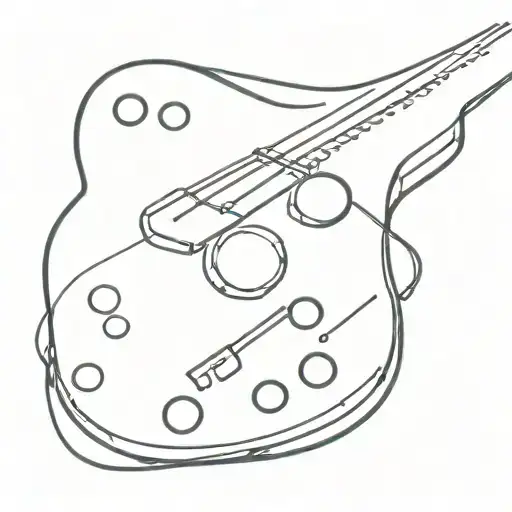 A Minimalist Tattoo Design Of A Guitar With Gaming Controller Buttons Incorporated Into The Strings