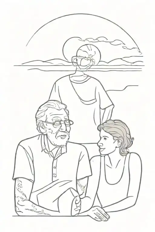 Me And My Grandpa On A Beach Sunset Outline