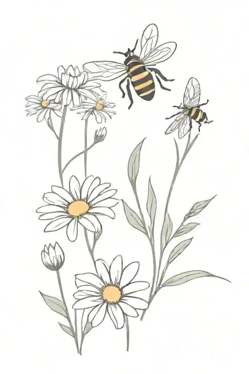 Daisy Bouquet And Bee Flying
