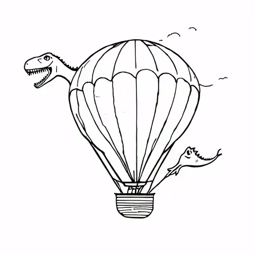 Dinosaur In Hot Air Balloon Flying
