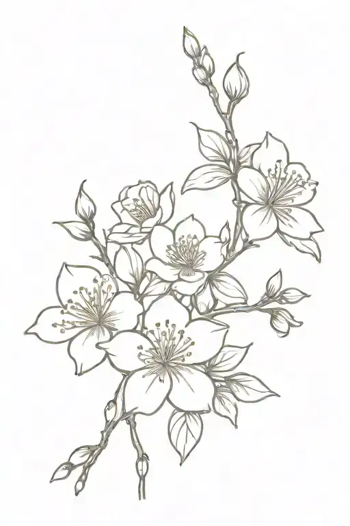 Rose Honeysuckle Cherry Blossoms Line