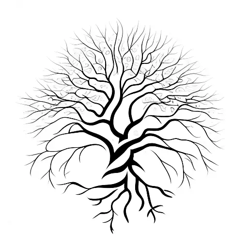 An Intricate Tree Of Life With Roots Extending Into The Shape Of Interconnected Hearts