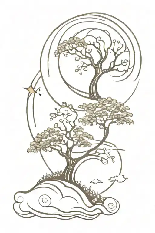 Nature Wave Spiral Sun Moon Tree Women Camping Peace
