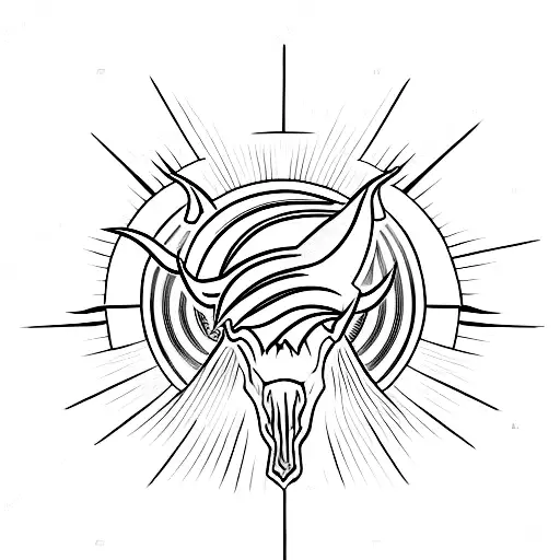 Bull Skull With Sun Beams And Halo Behind It