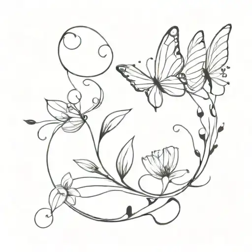 Wispy Floral Like Vines With A Simple Butterfly