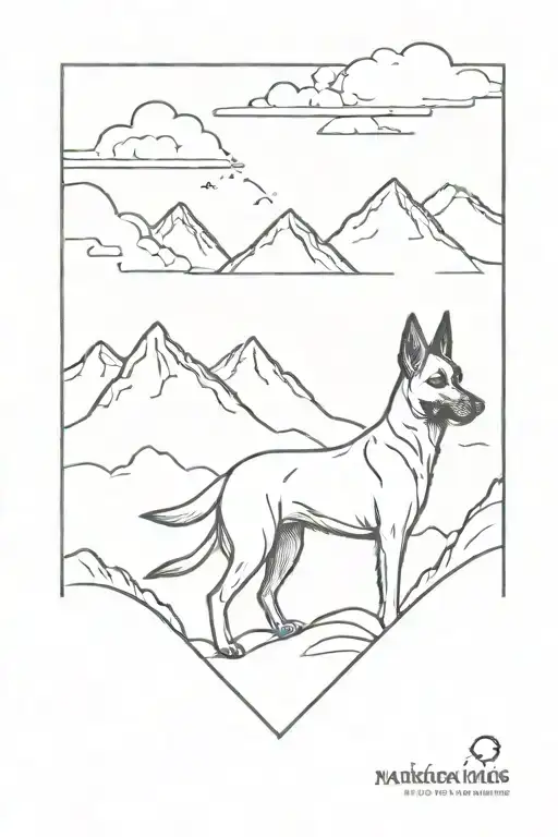 Belgian Malinois With Mountains And Clouds Background