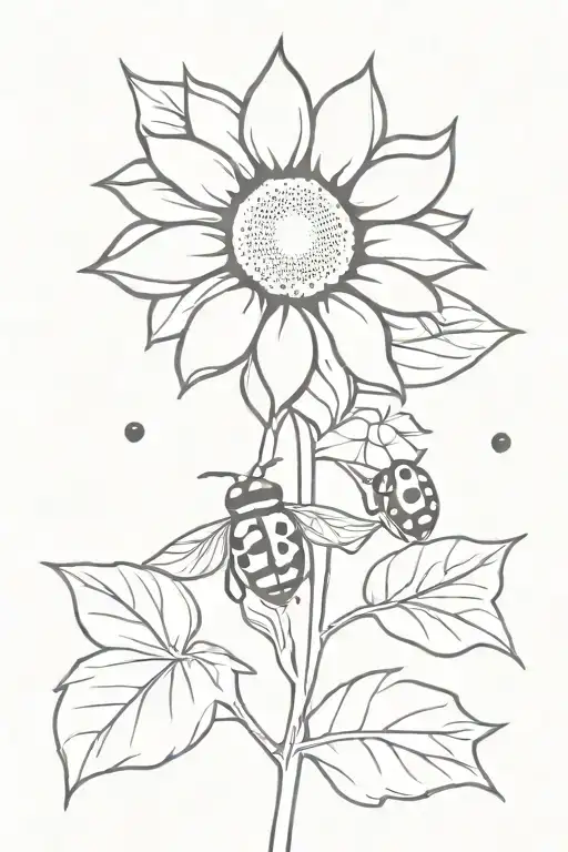 Sunflower And Ladybug Flying