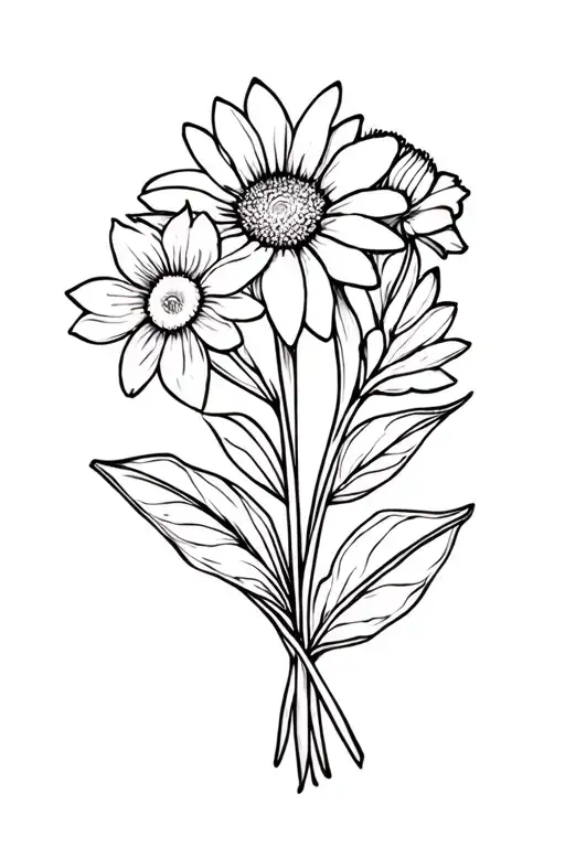 Fine Line Flower Bouquet With One Aster One Water Lily And One Daffodil