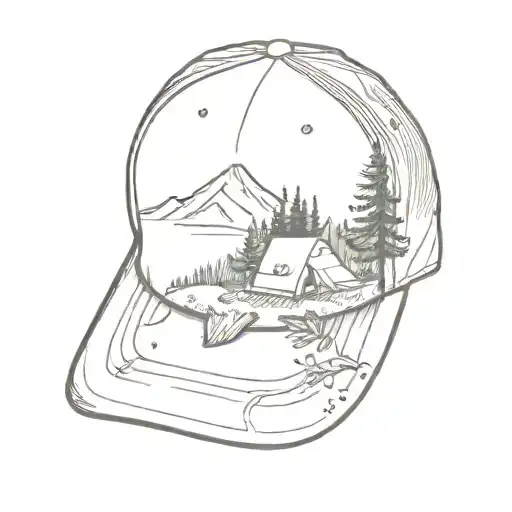 A Minimalist Tattoo Of A Dodger's Baseball Cap Surrounded By Elements Of Nature